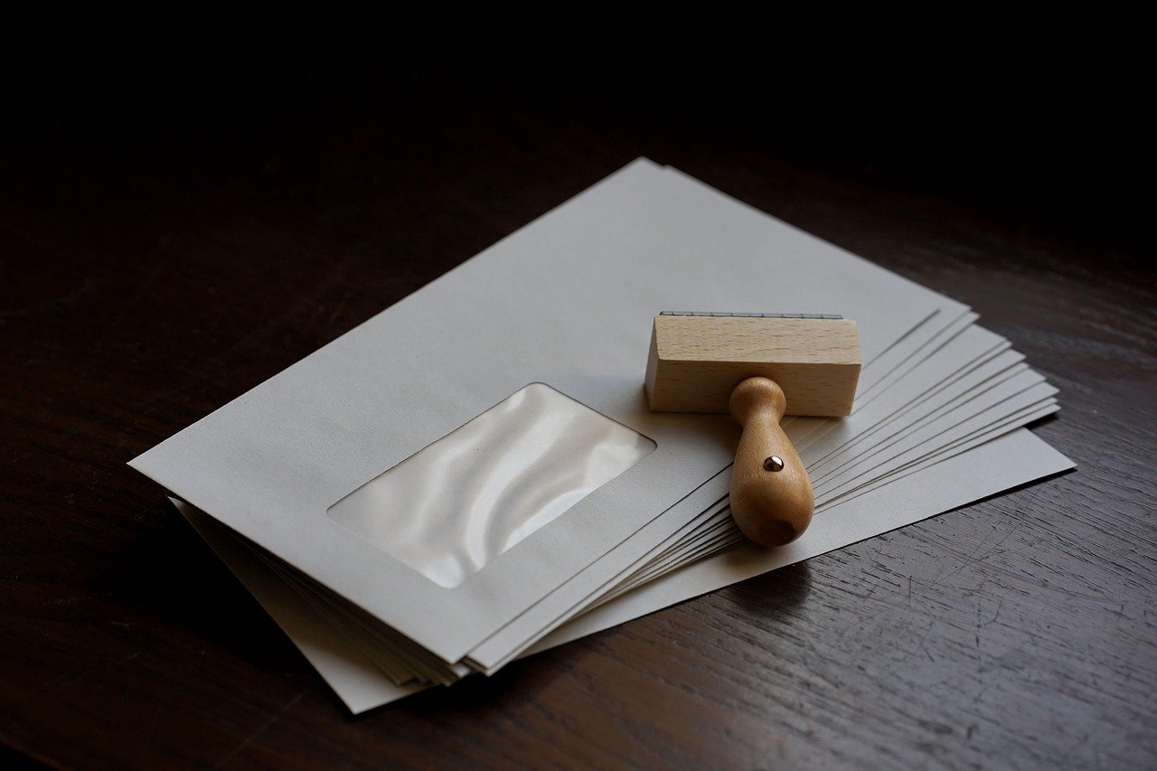 envelopes, letters, wooden stamp, stamp, mail, post office